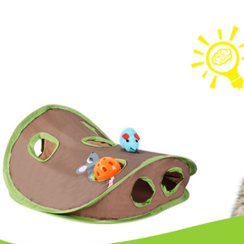 Topu Yakalamak İçin Zilli Kedi Oyuncağı Yapboz ve Oynanabilir Dokuz Delikli Fare Deliği